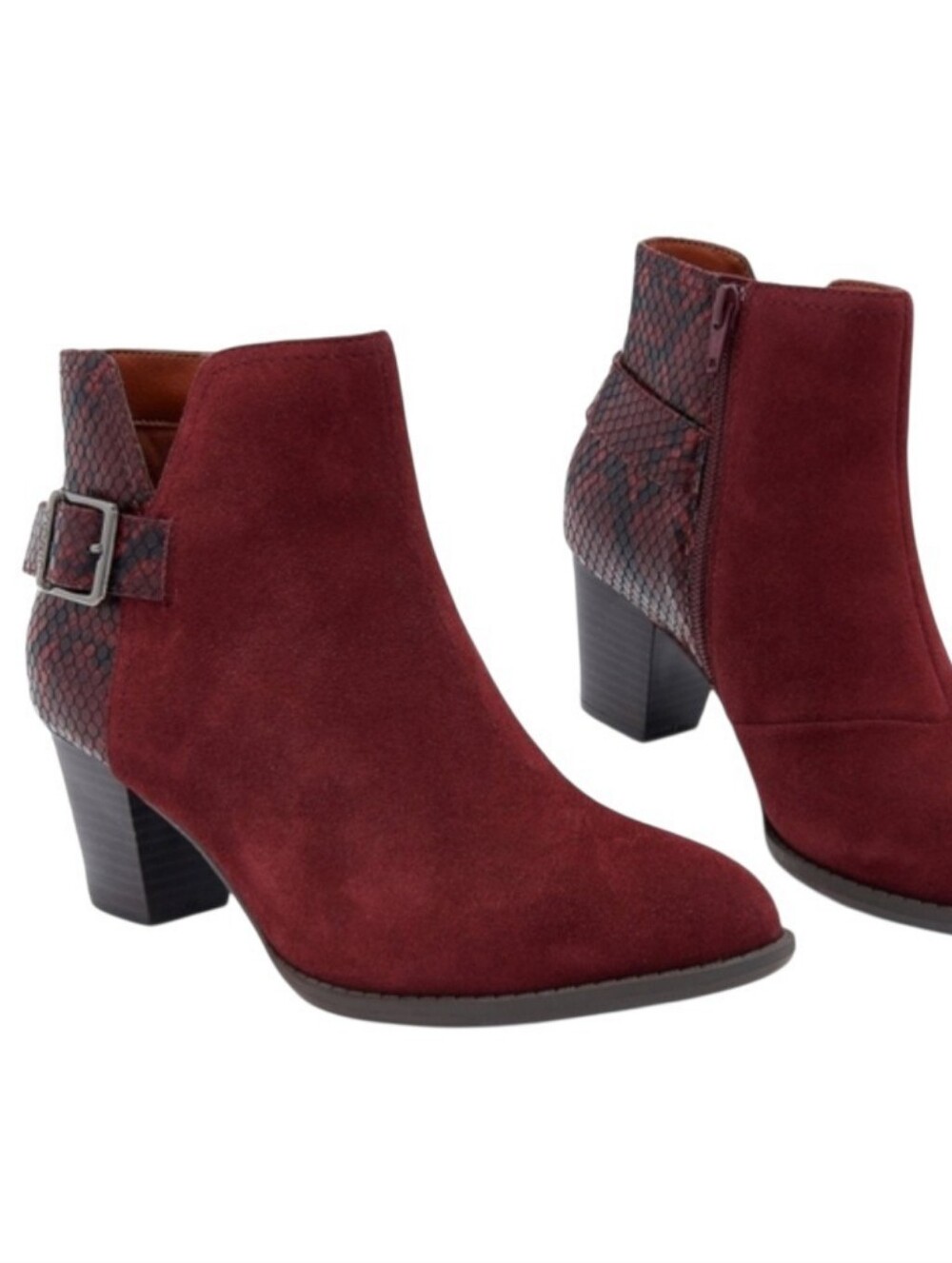 Vionic Naomi Burgundy Ankle Boots - Women's Size 6.5 Suede Snake Water-Resistant